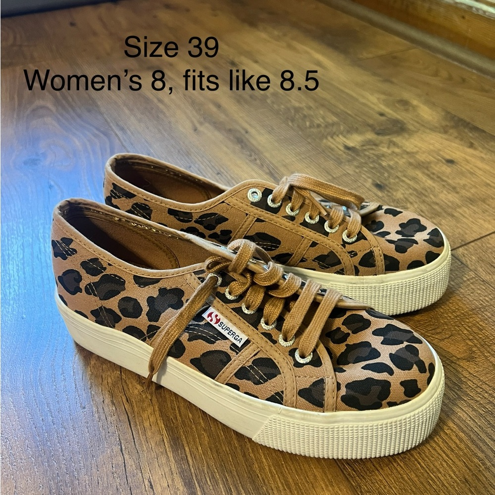 Superga Brown Leopard Print Platform Sneakers